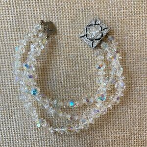 Aurora Borealis‎ Crystals Vintage Multi Strands Bracelet with Jeweled Box Clasp